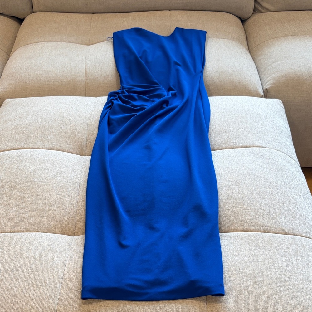 Zara Strapless Royal Blue Ruched Sheath Dress